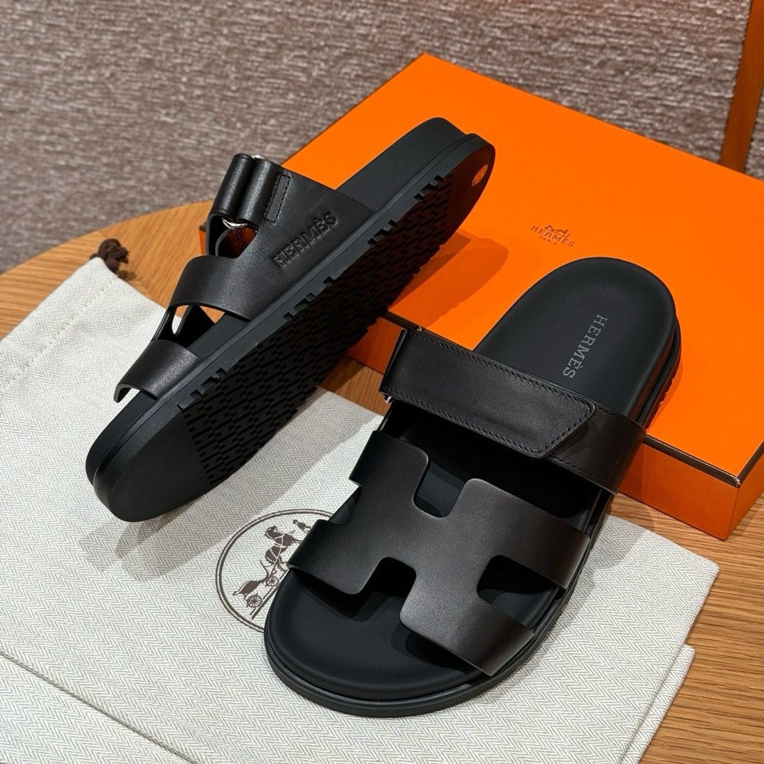 Hermes Chypre Sandal Noir Calfskin Leather