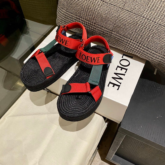 LOEWE Strappy Espadrille Sandals Unisex Nylon In Red/Green