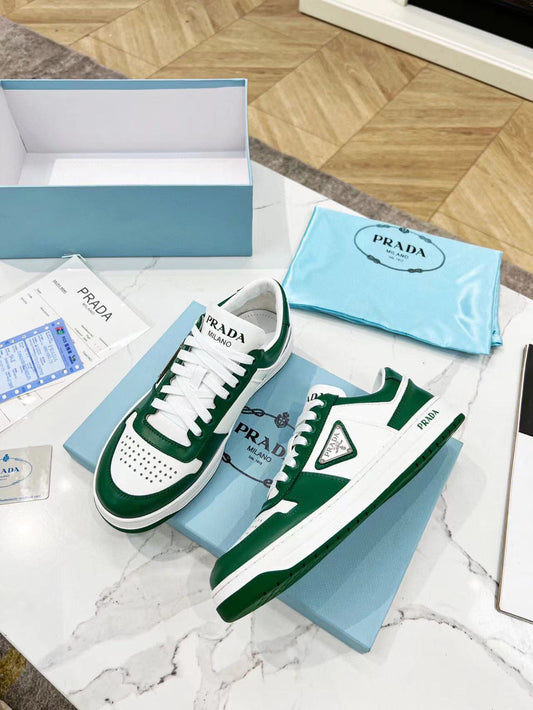 Prada Downtown Low Top Sneakers Leather White Green