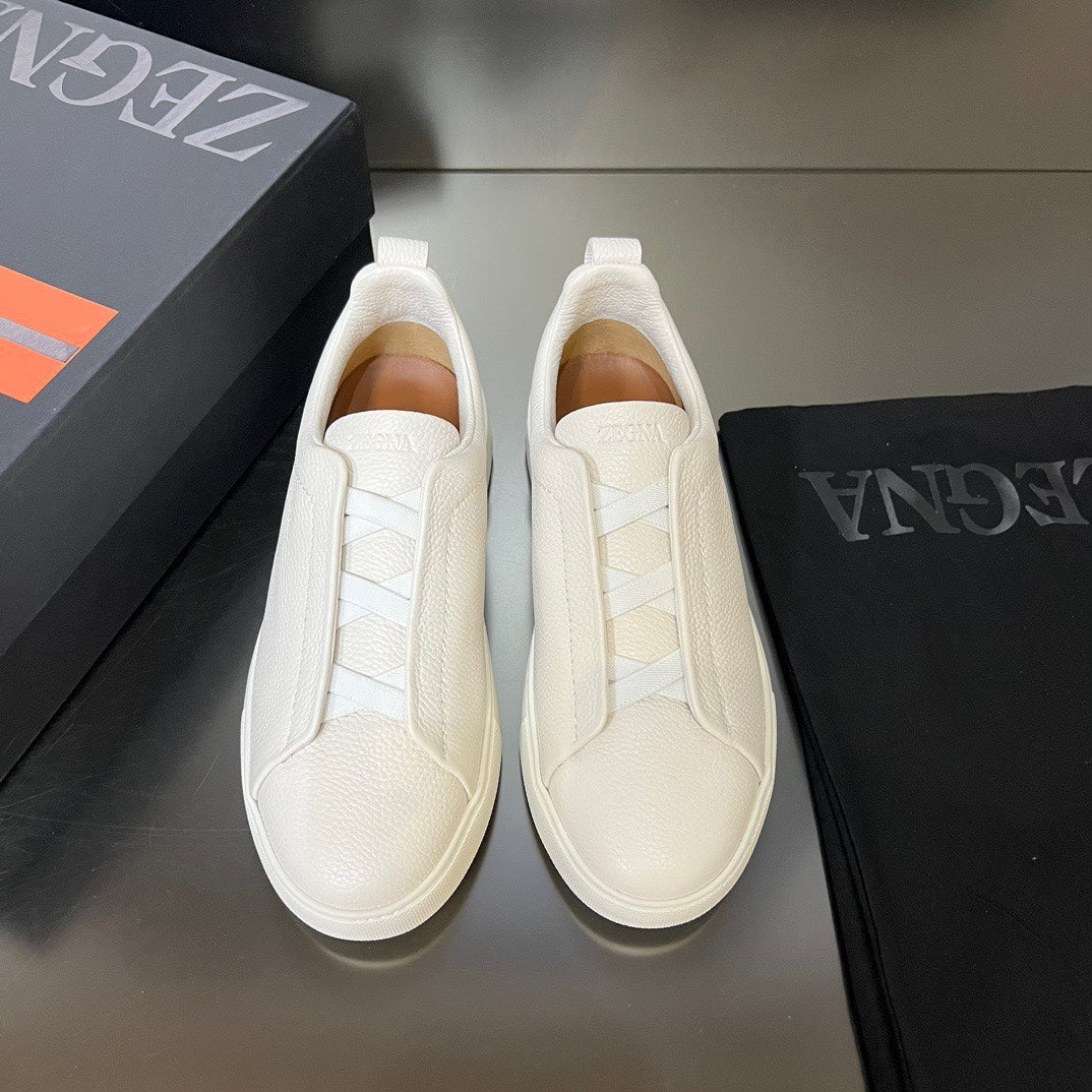 ZEGNA Triple Stitch Sneakers All White