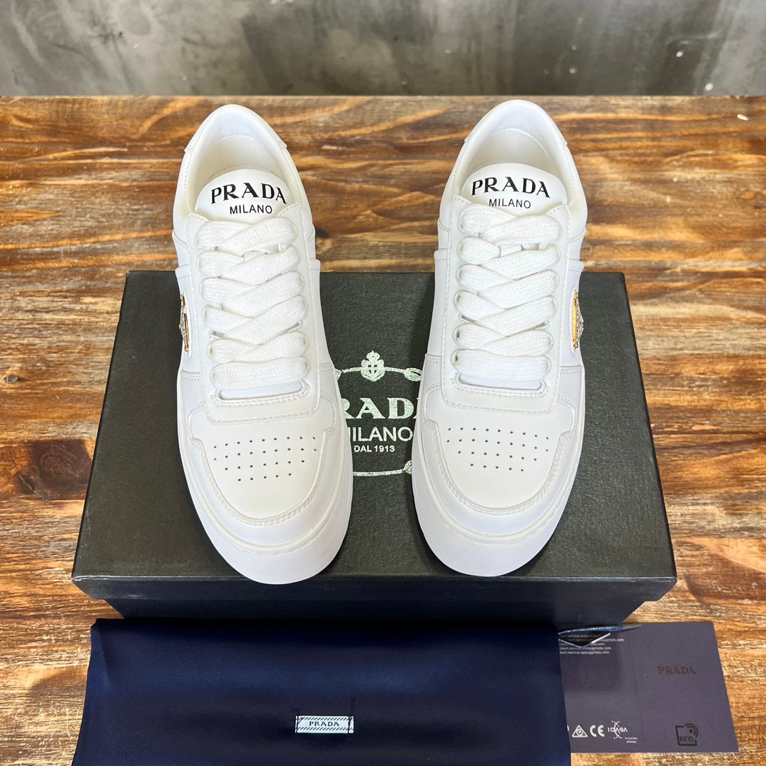 Prada Downtown  Bold  Leather  Sneakers  White