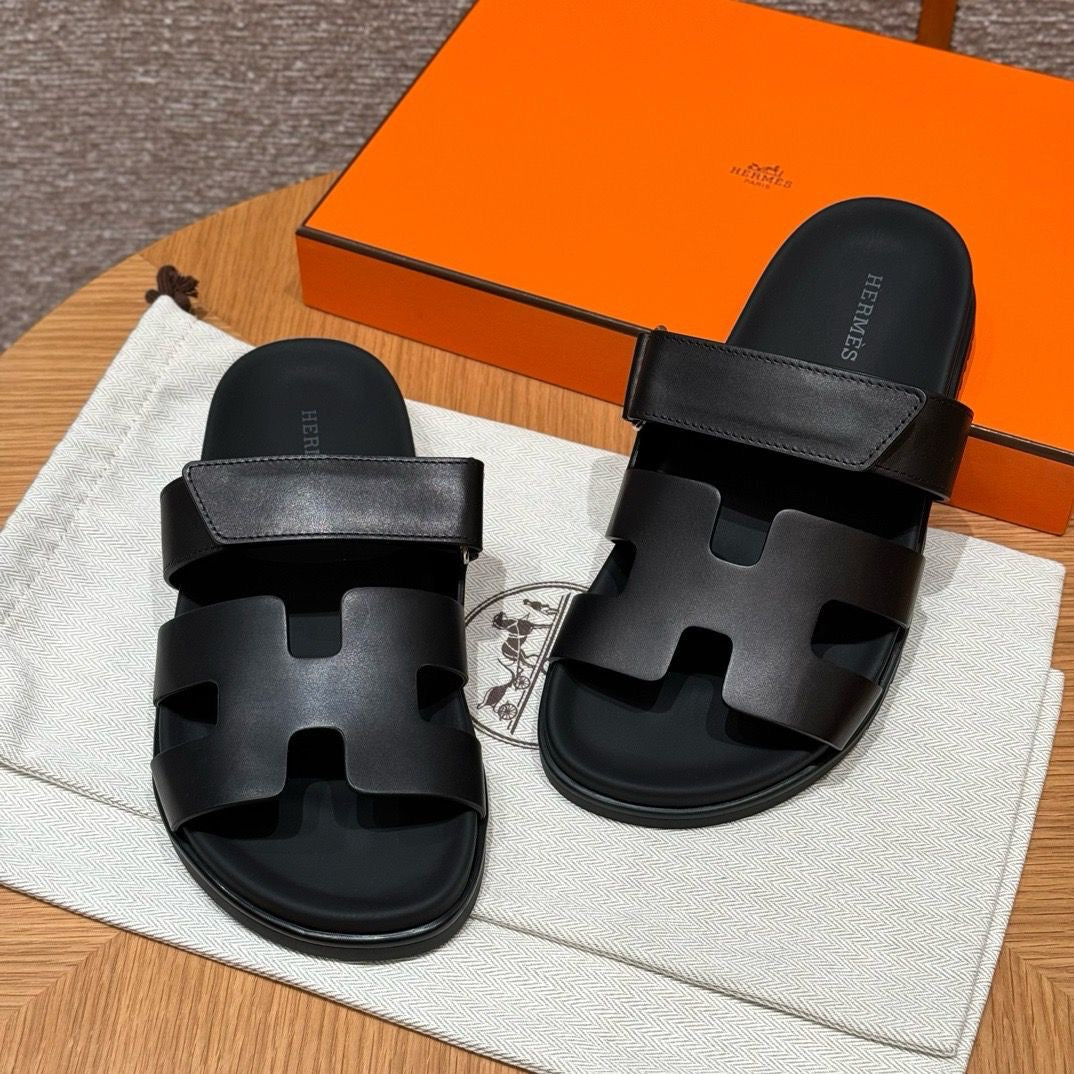 Hermes Chypre Sandal Noir Calfskin Leather