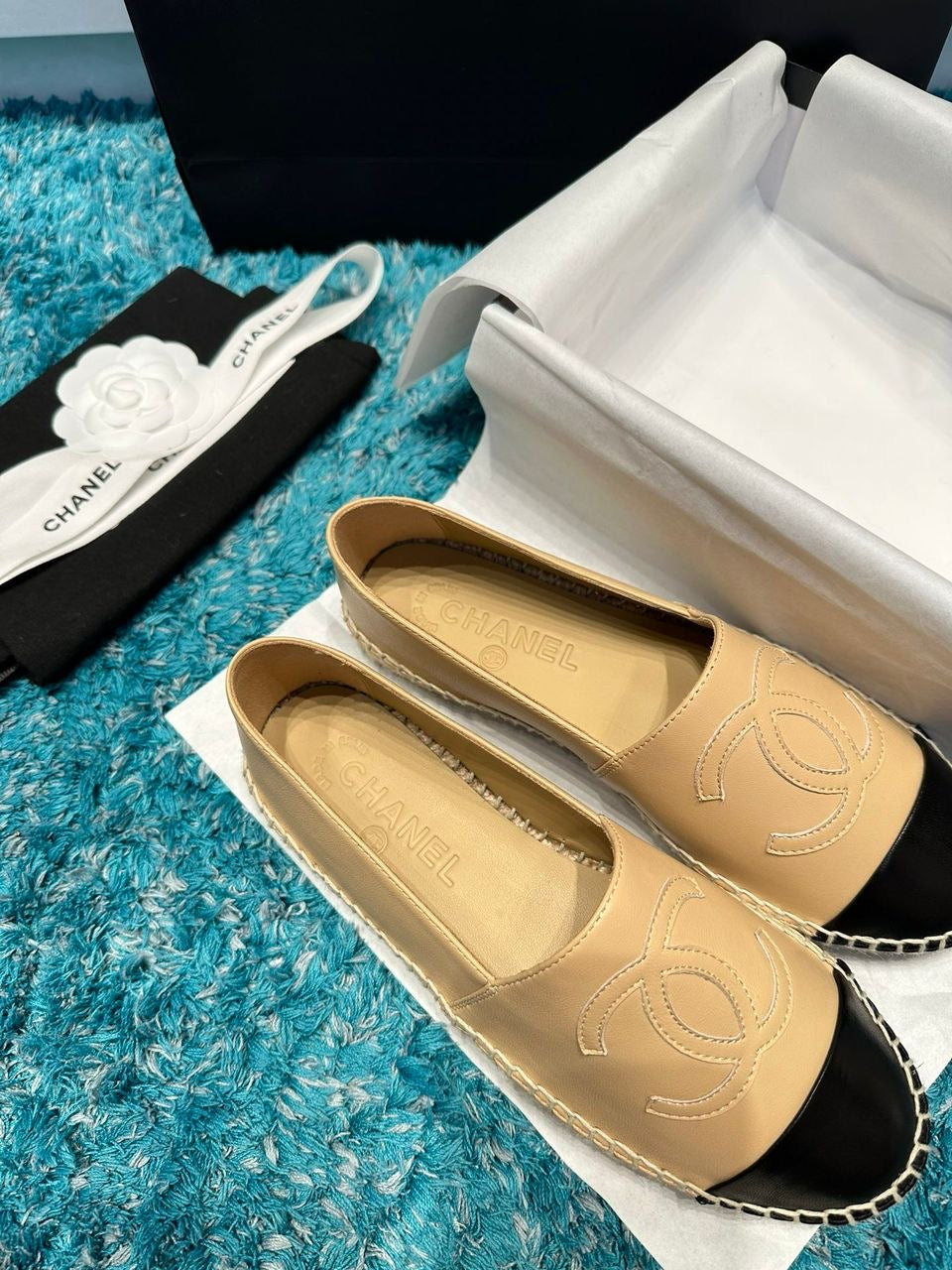 Espadrilles Chanel Lambskin Beige & Black