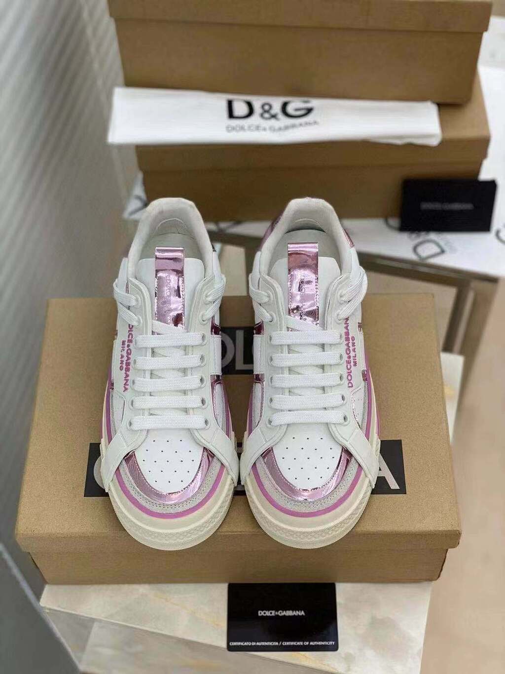 Dolce & Gabbana White & Pink Custom 2Zero Sneakers