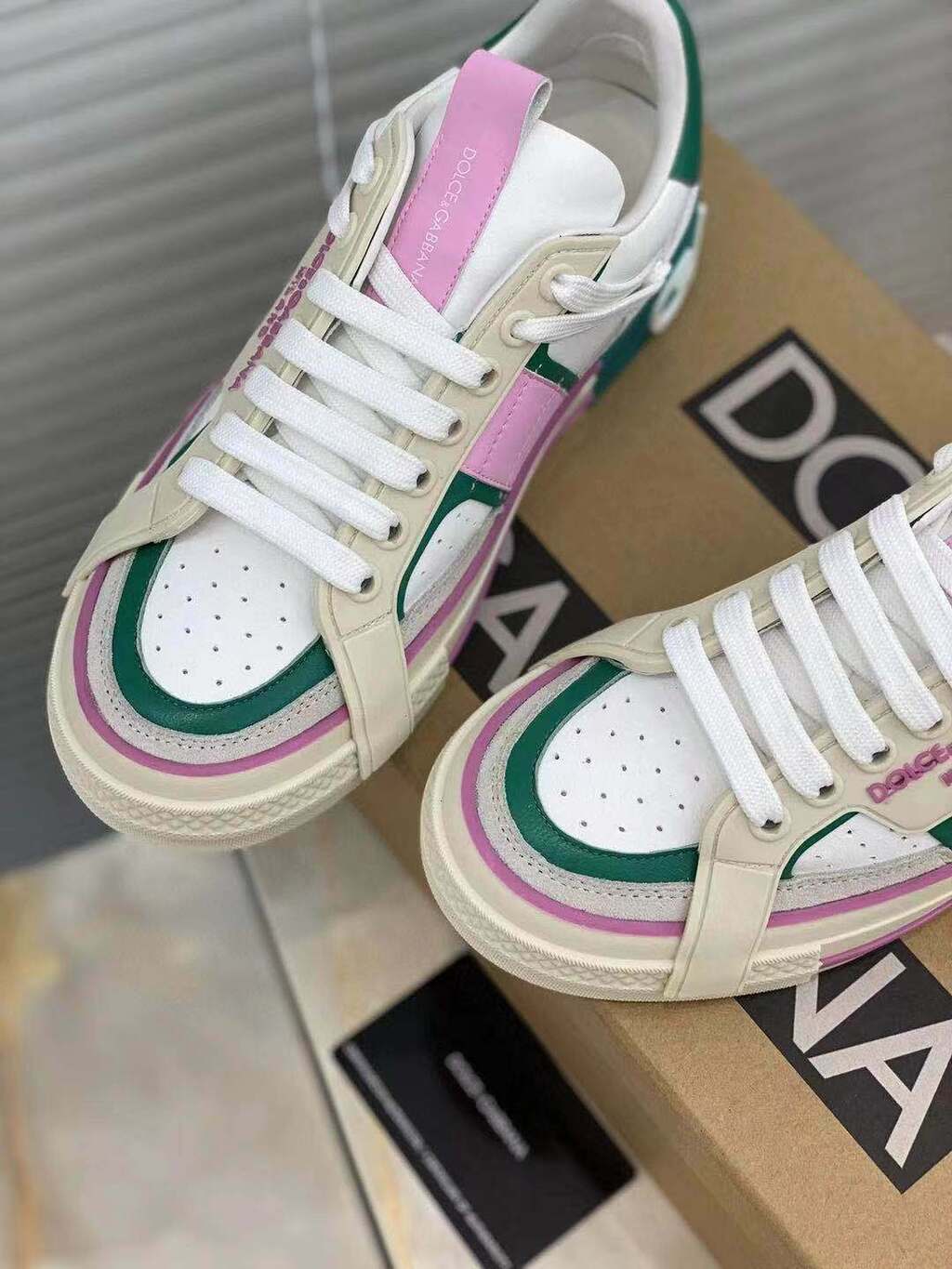 Dolce & Gabbana White Pink Green Custom 2.Zero Sneakers