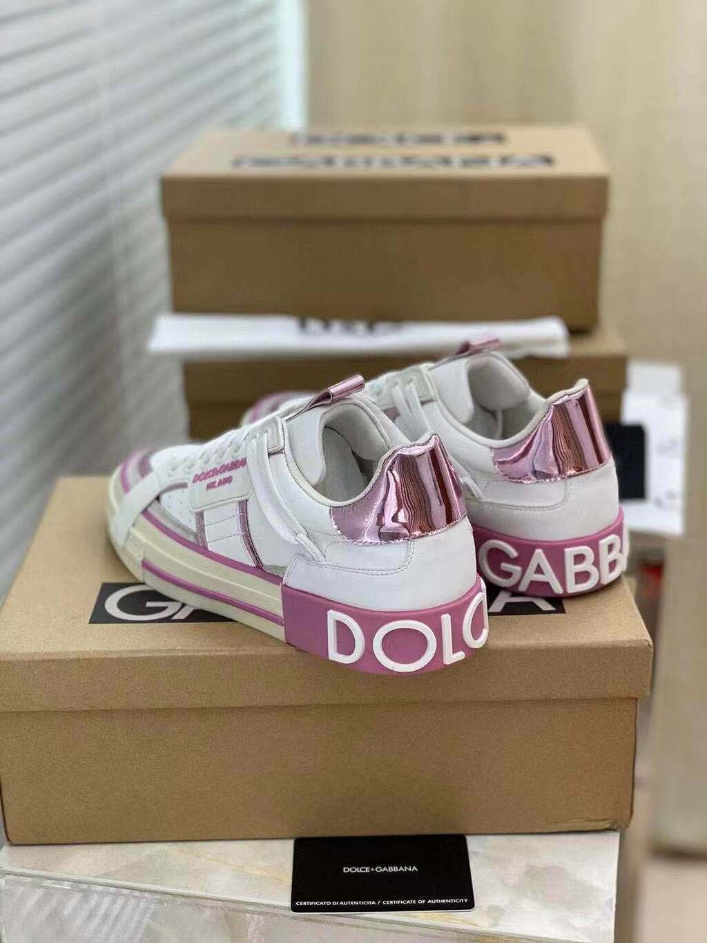 Dolce & Gabbana White & Pink Custom 2Zero Sneakers