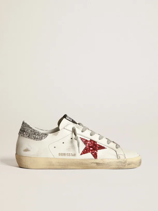 GOLDEN GOOSE GGDB White in leather with glittery red star