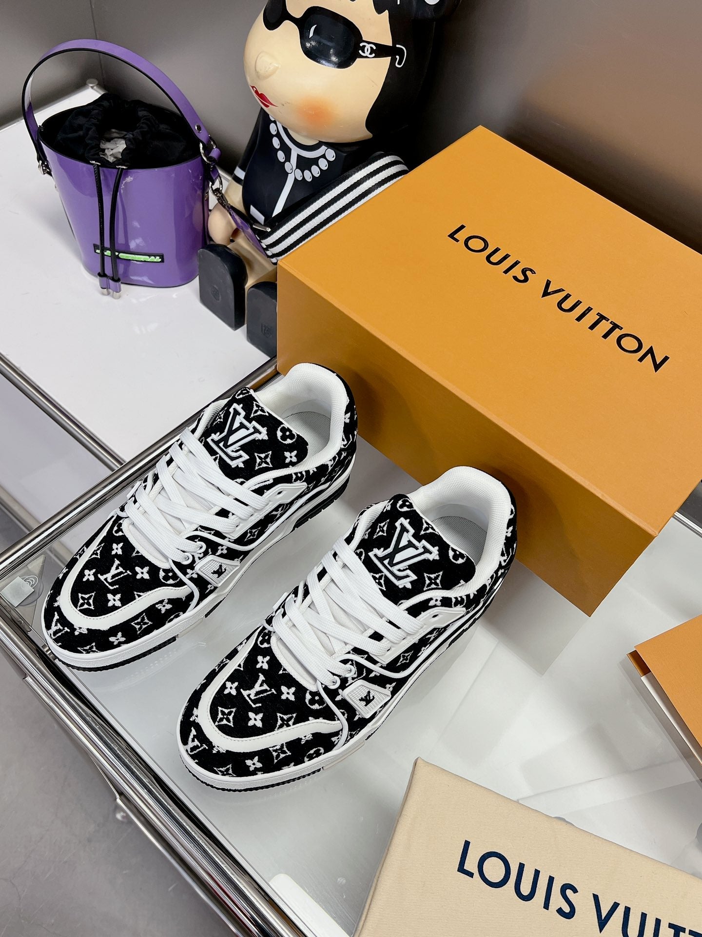 Lv Trainer Black Monogram Textile