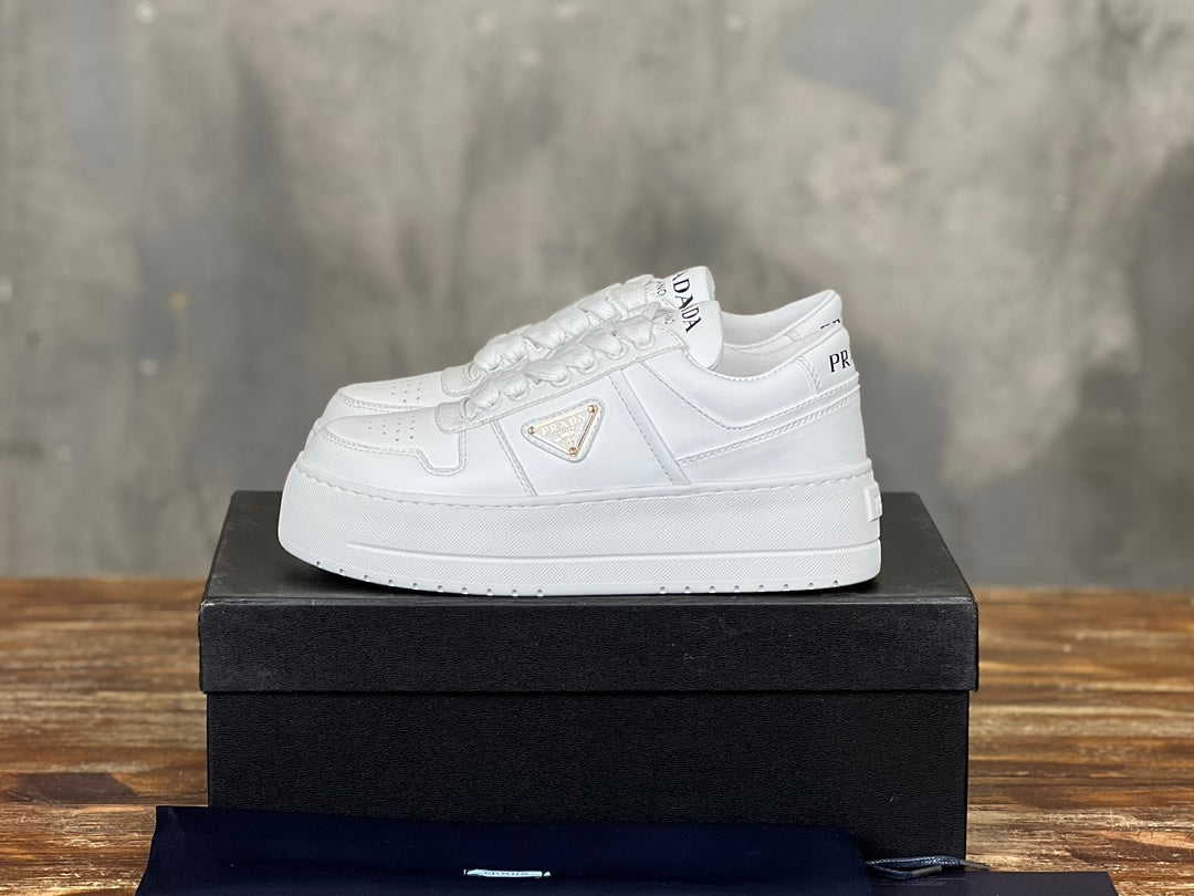 Prada Downtown  Bold  Leather  Sneakers  White