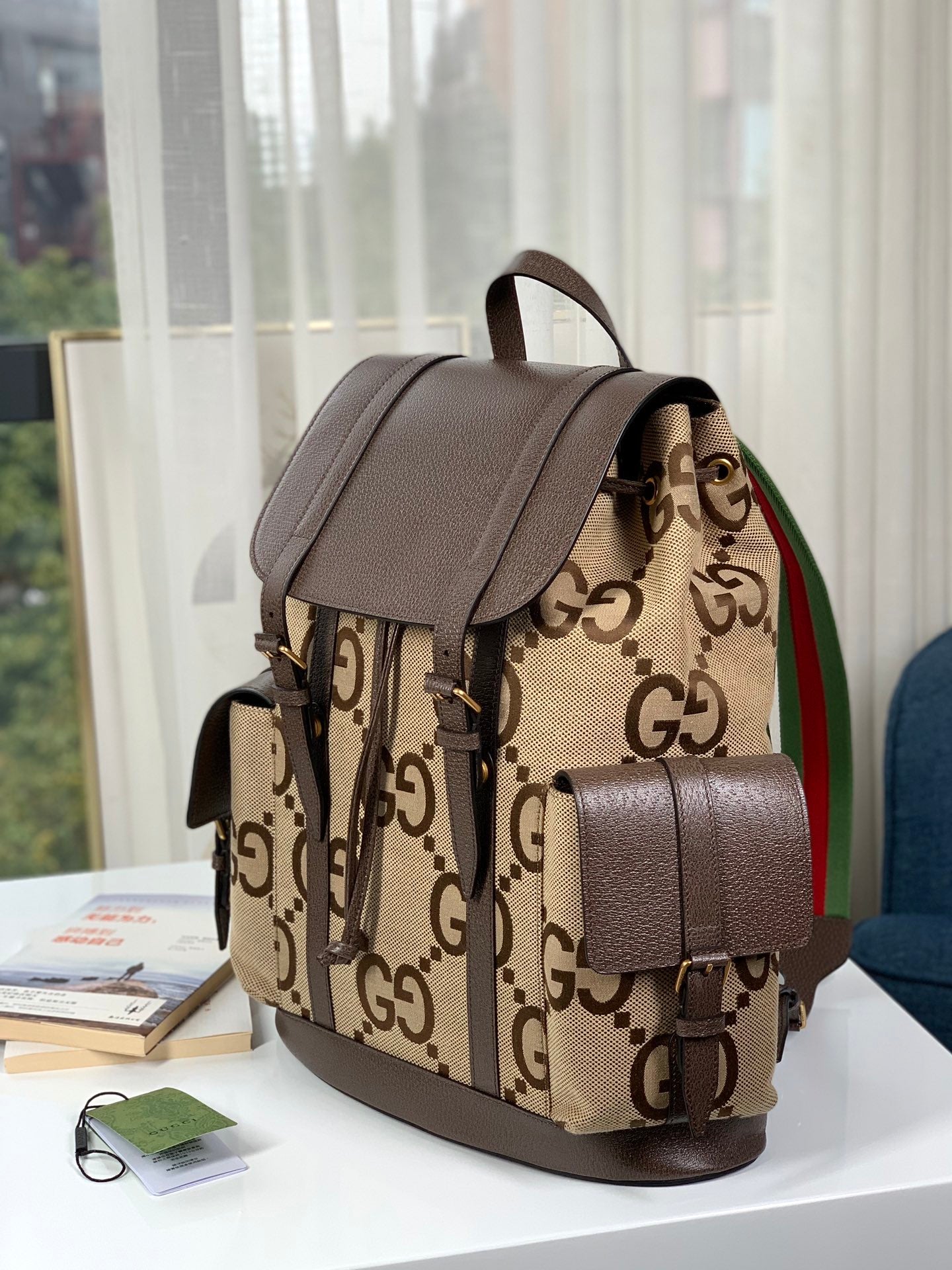 Backpack with Jumbo GG Camel/Ebony