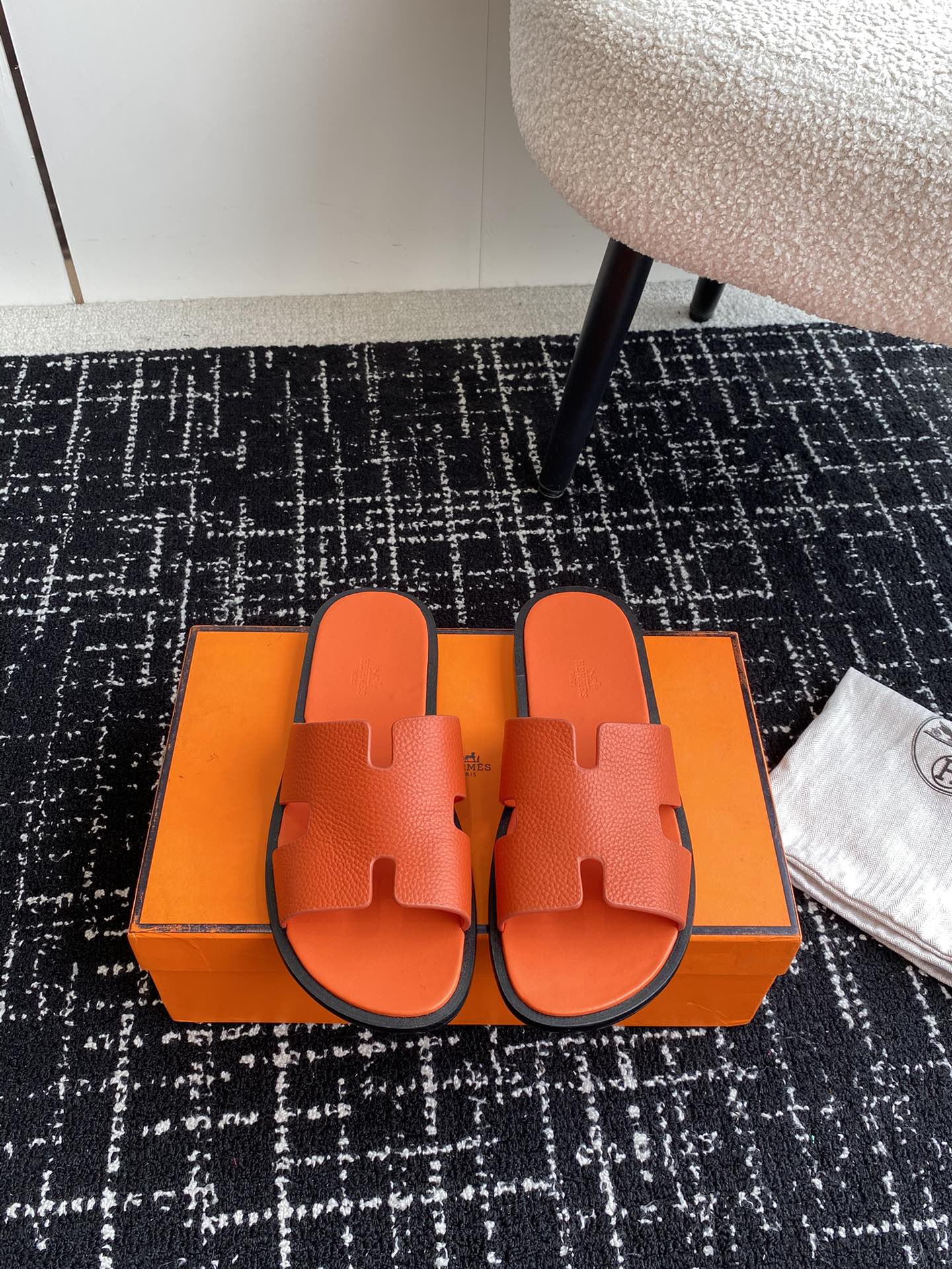 Hermes Izmir Sandal Marine Orange Epsom Leather