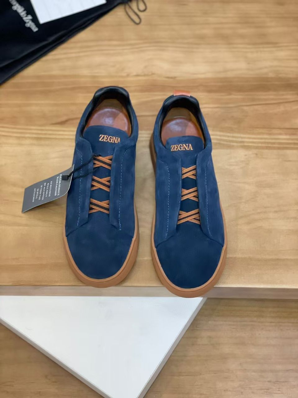 ZEGNA Blue Suede Triple Stitch Sneakers