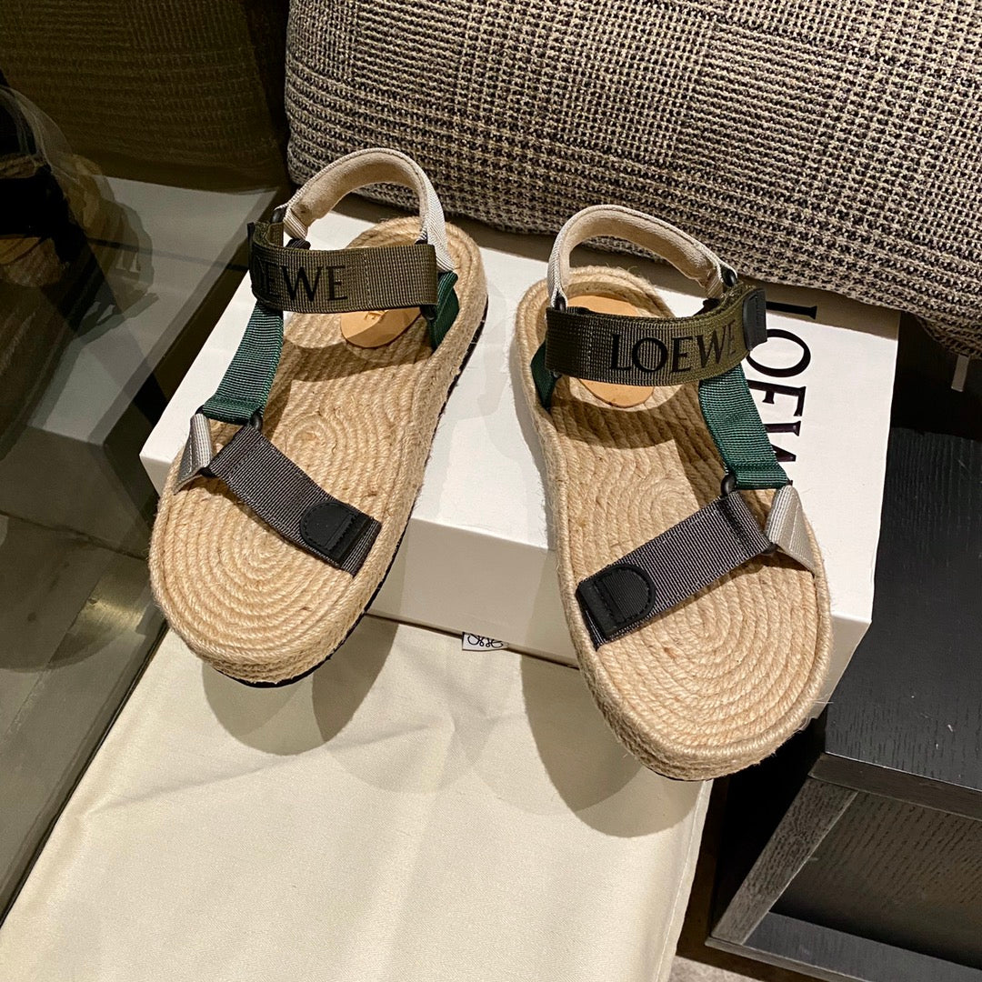 LOEWE Strappy Espadrille Sandals Women Nylon In Beige/Green