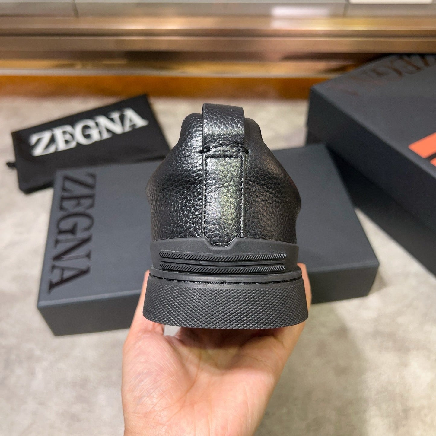 Tênis Zegna Triple Stitch Leather Sneakers All Black