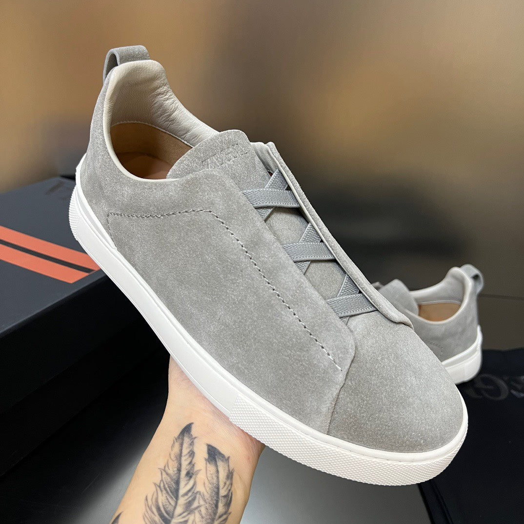 ZEGNA  Grey Suede Triple Stitch Sneakers