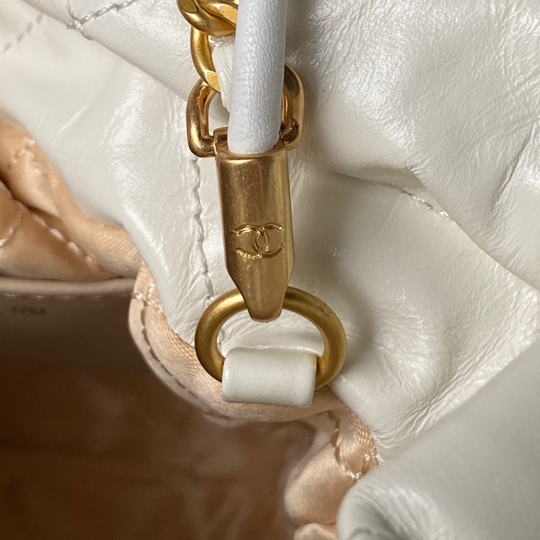 Chanel 22 Handbag 22S Calfskin White/Gold Logo