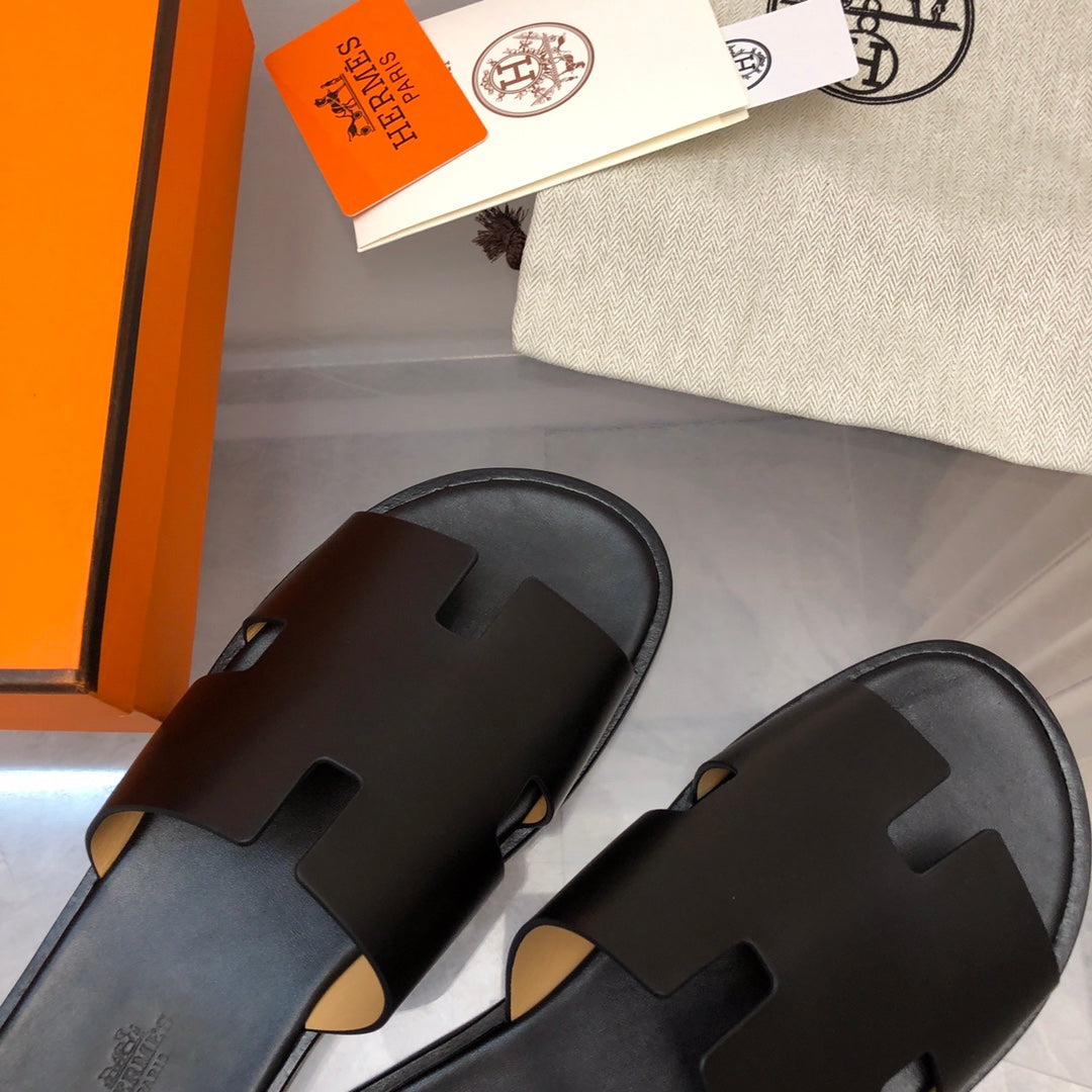 Hermes Izmir Sandal Noir Smooth Calfskin Leather