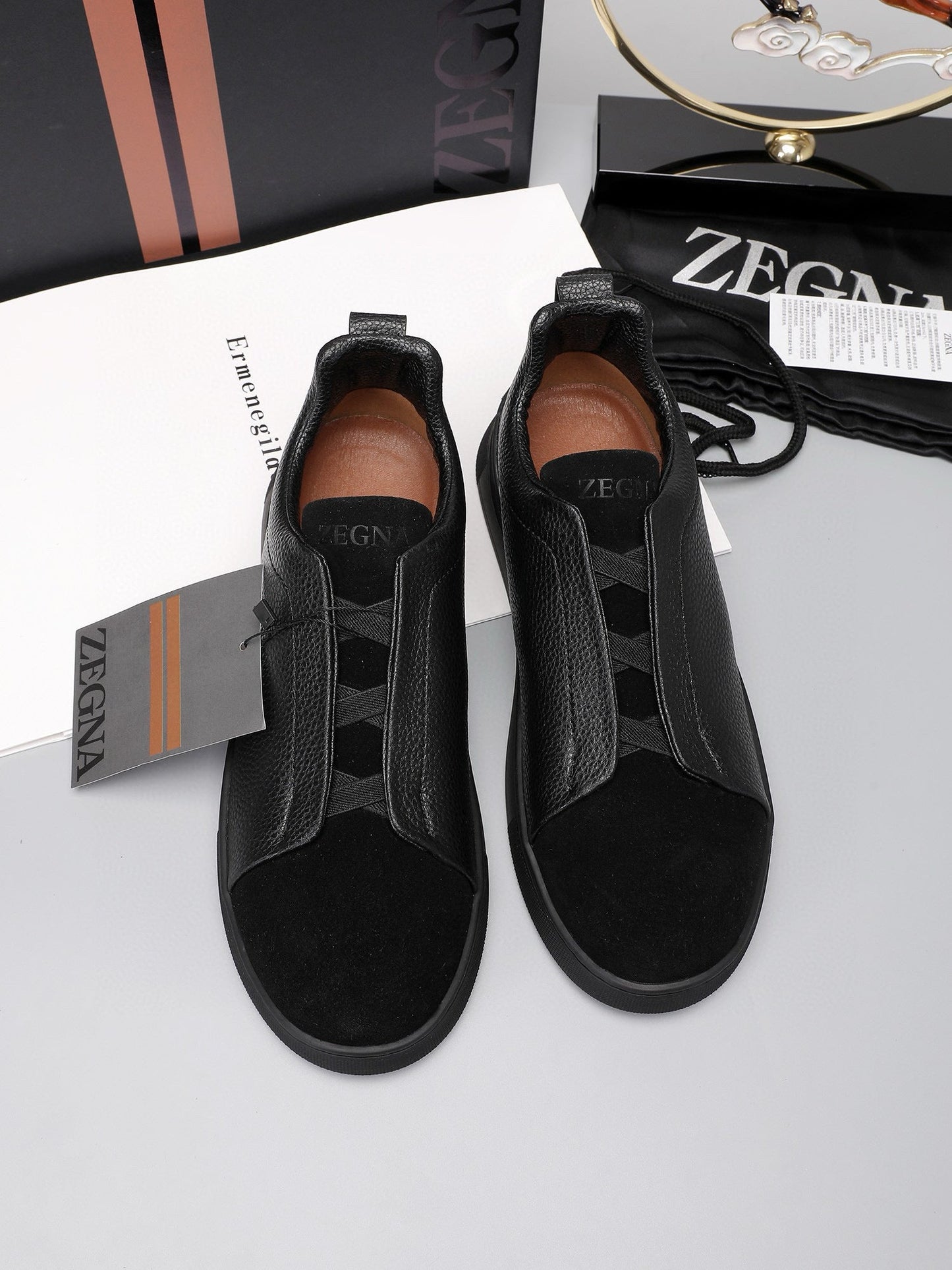 Tênis Zegna Triple Stitch Suede Sneakers All Black