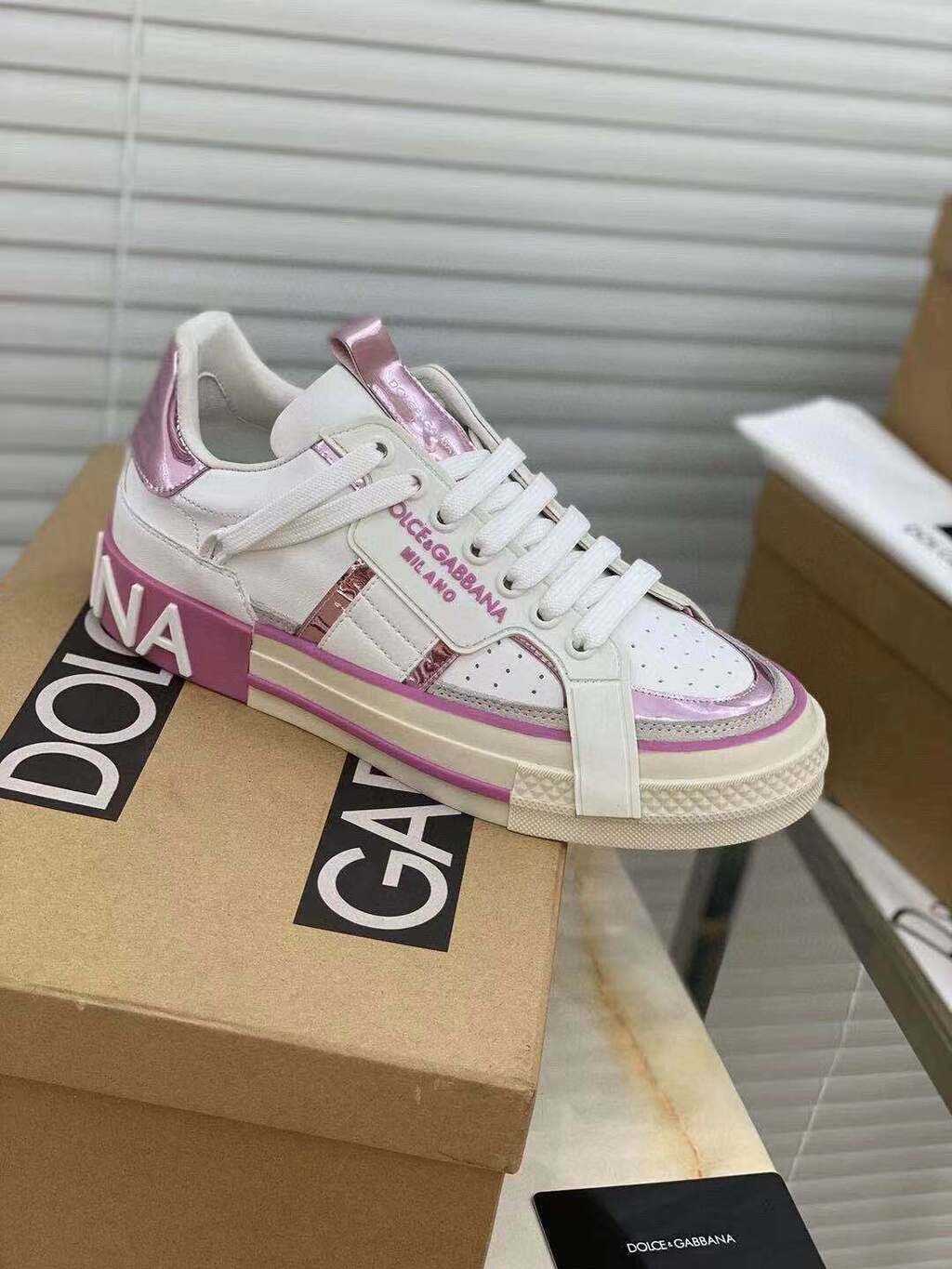 Dolce & Gabbana White & Pink Custom 2Zero Sneakers