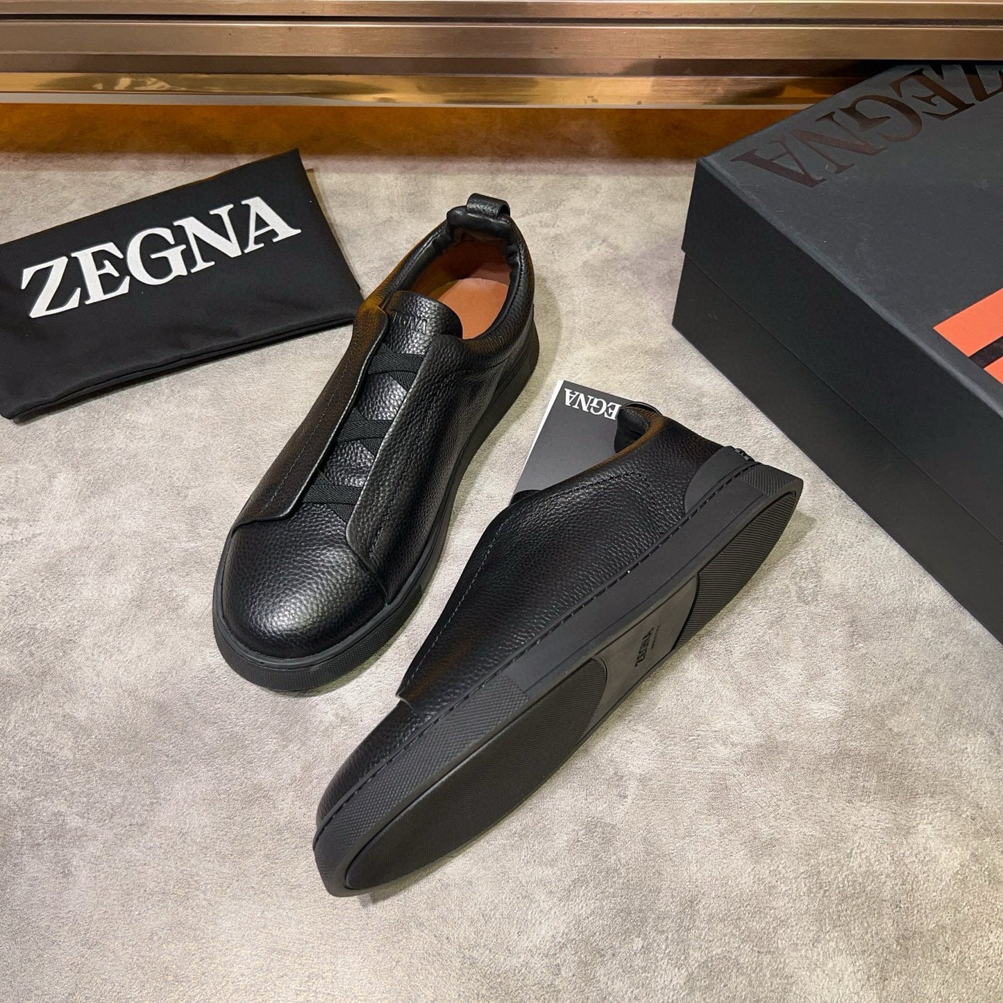 Tênis Zegna Triple Stitch Leather Sneakers All Black