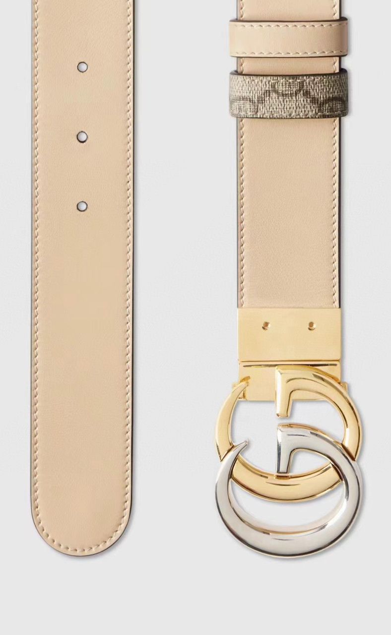 Cinto Gucci GG Marmont Reversible Thin Belt Beige