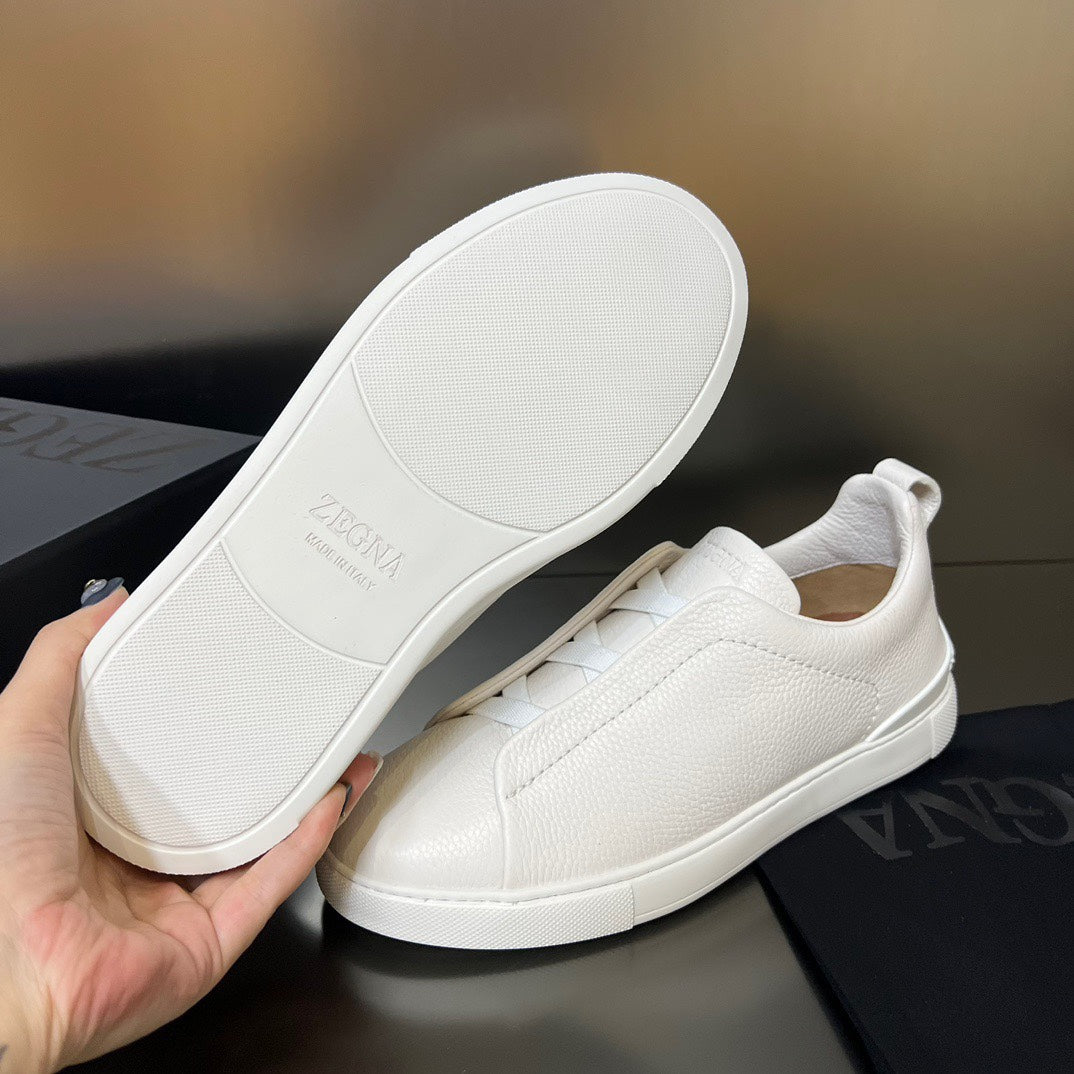 ZEGNA Triple Stitch Sneakers All White