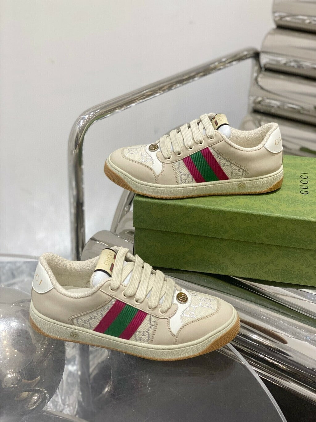 Gucci Screener Cream Leather