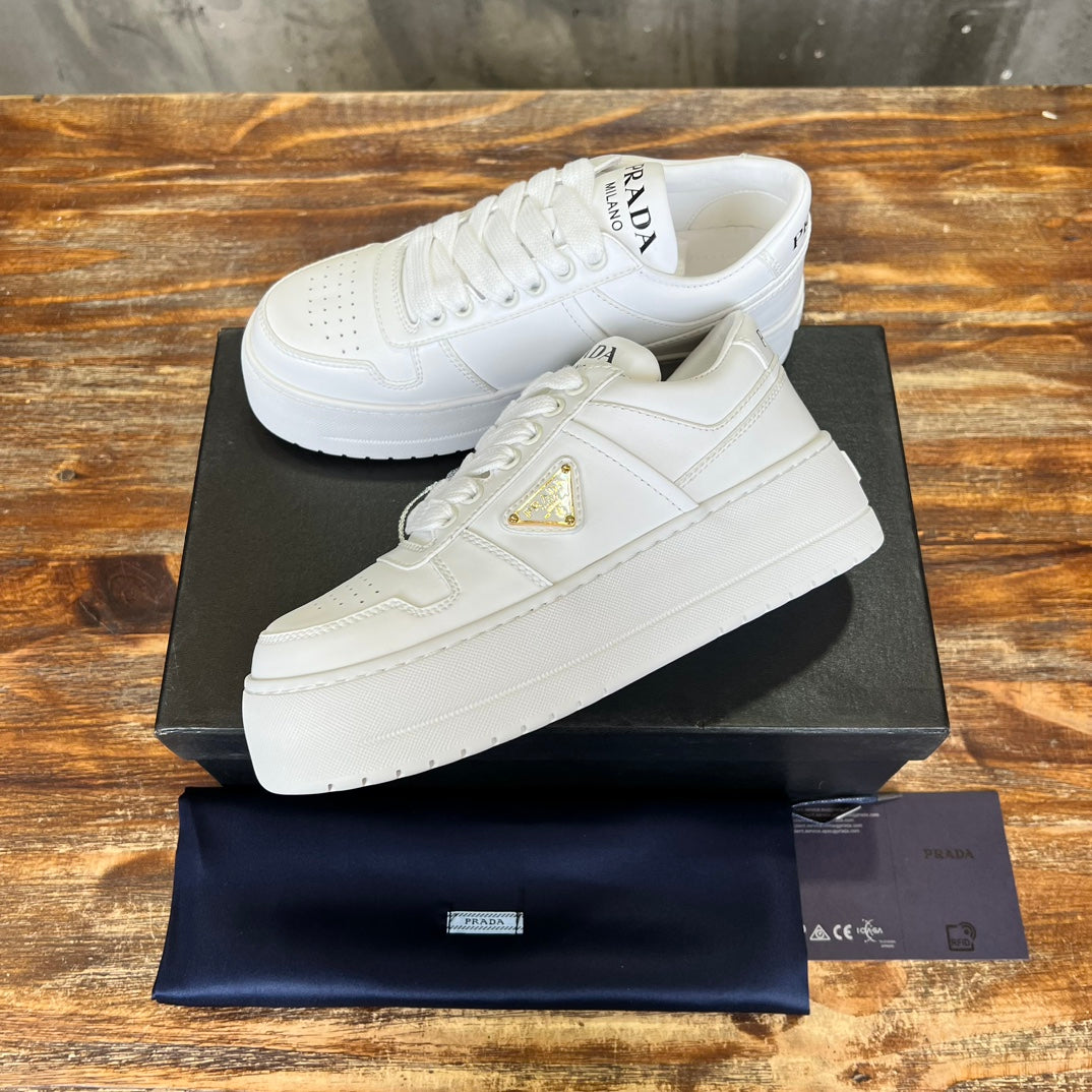 Prada Downtown  Bold  Leather  Sneakers  White