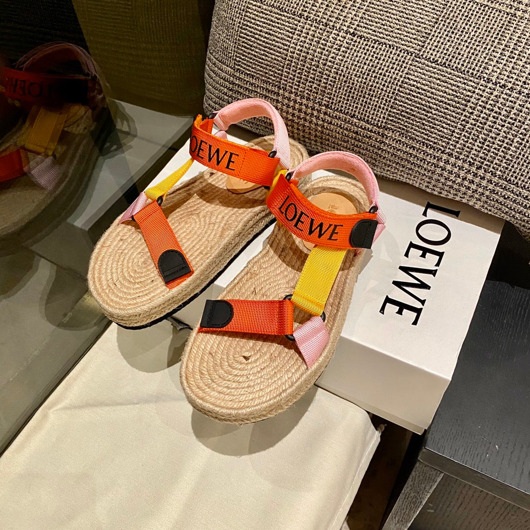 LOEWE  Strappy Espadrille Sandals Women Nylon In Beige/Orange