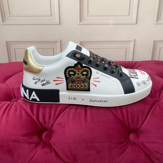 Dolce & Gabbana Portofino Graffiti-Print Sneakers In Black