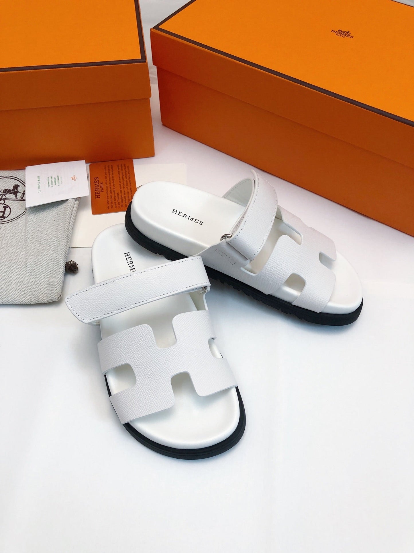 Hermes Chypre Sandal Blanc Epsom Leather