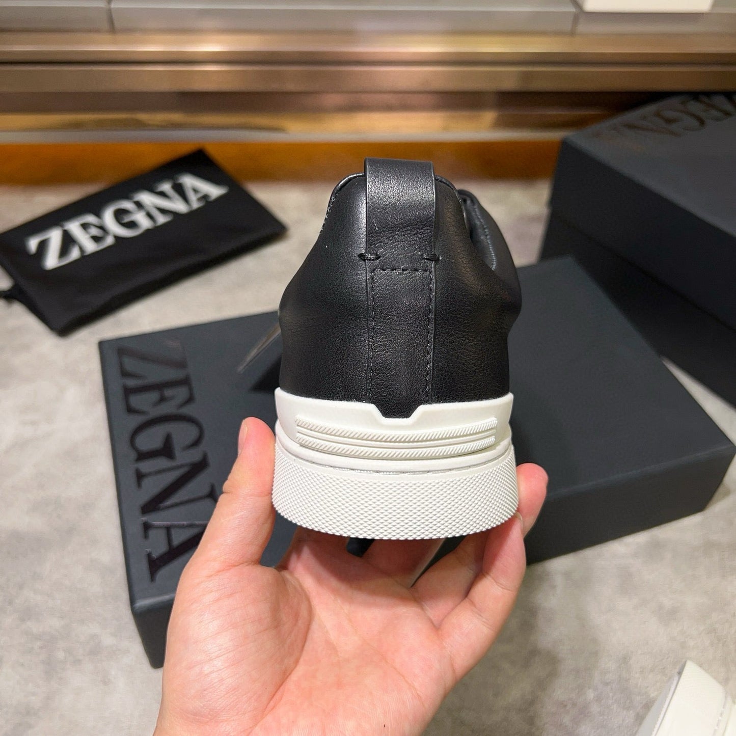 Tênis Zegna Triple Stitch Sneakers SecondSkin Black