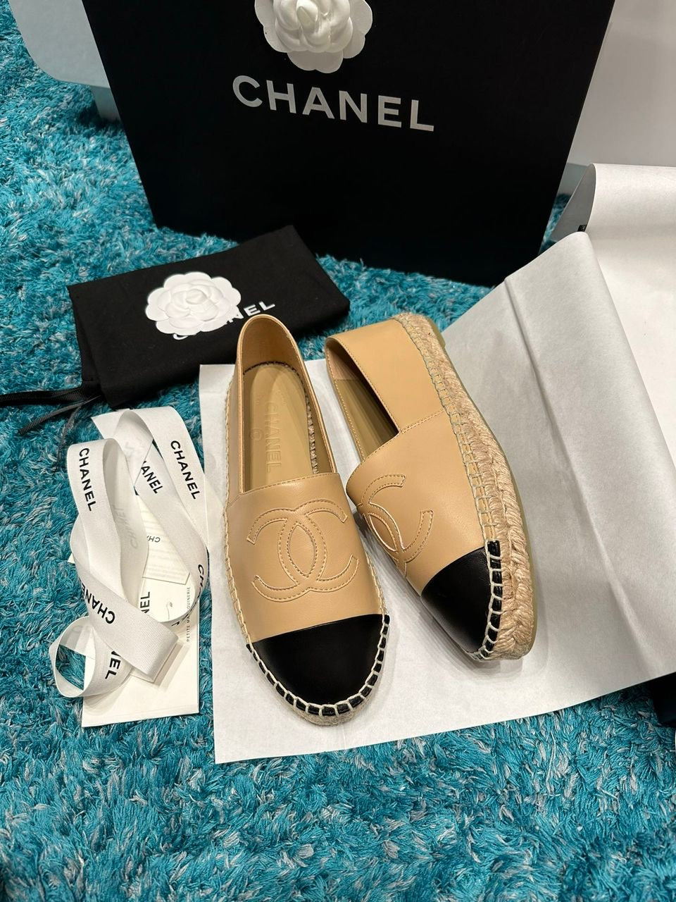 Espadrilles Chanel Lambskin Beige & Black