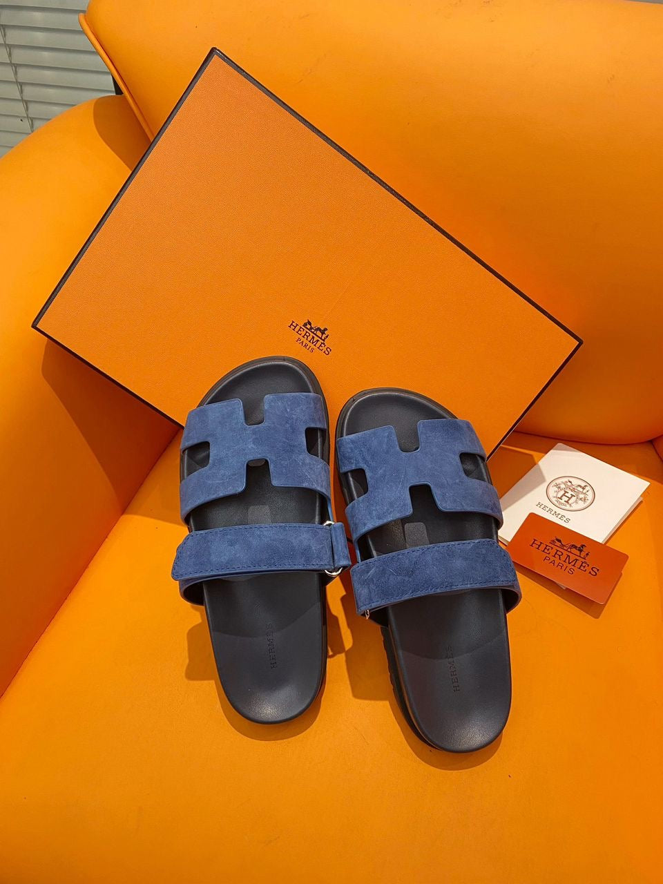 Hermes Chypre Sandal Navy Calfskin Leather