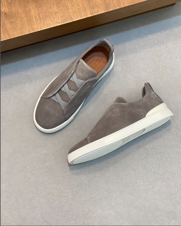 Tênis Zegna Triple Stitch Suede Sneakers Grey