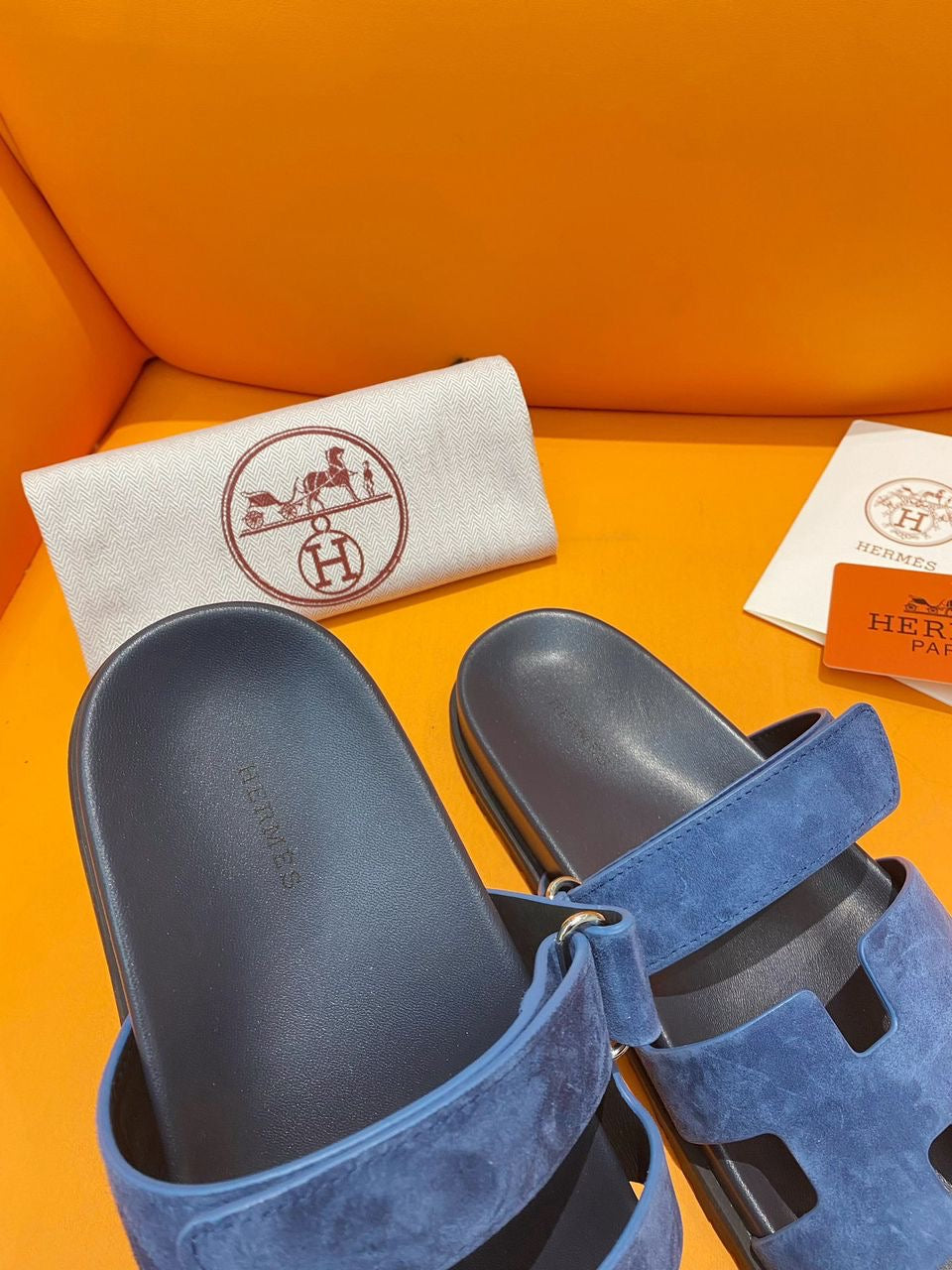 Hermes Chypre Sandal Navy Calfskin Leather