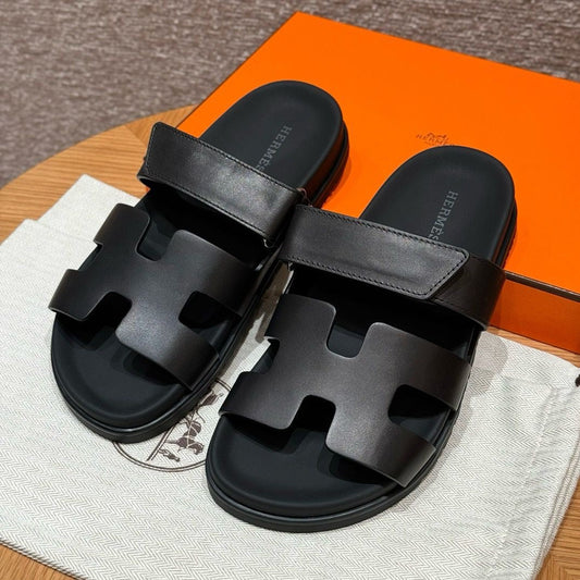 Hermes Chypre Sandal Noir Calfskin Leather