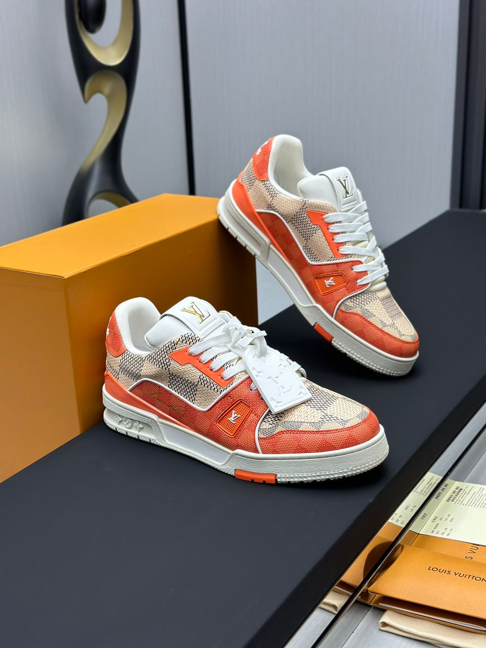 Lv Trainer Damier White Orange