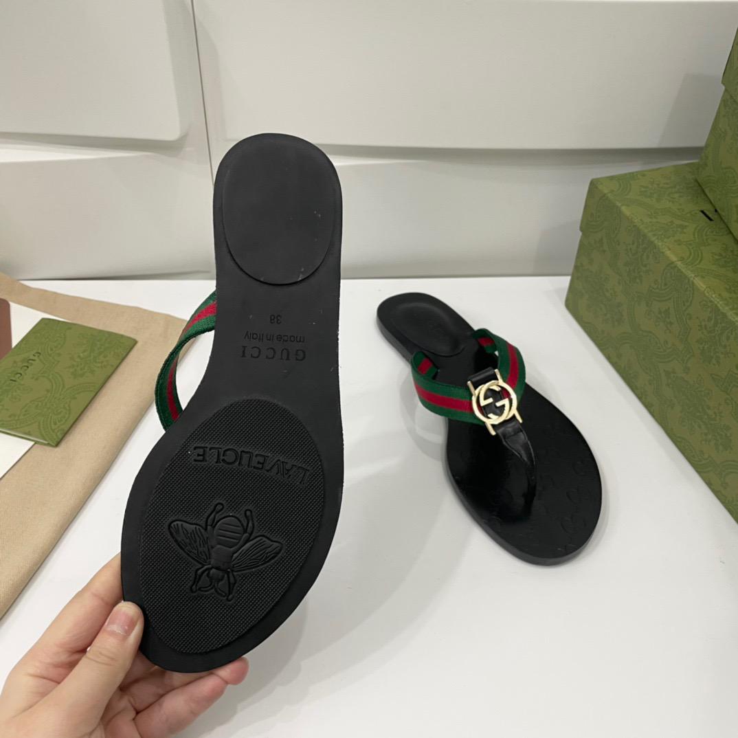 Gucci Web Thong Sandal Black Leather