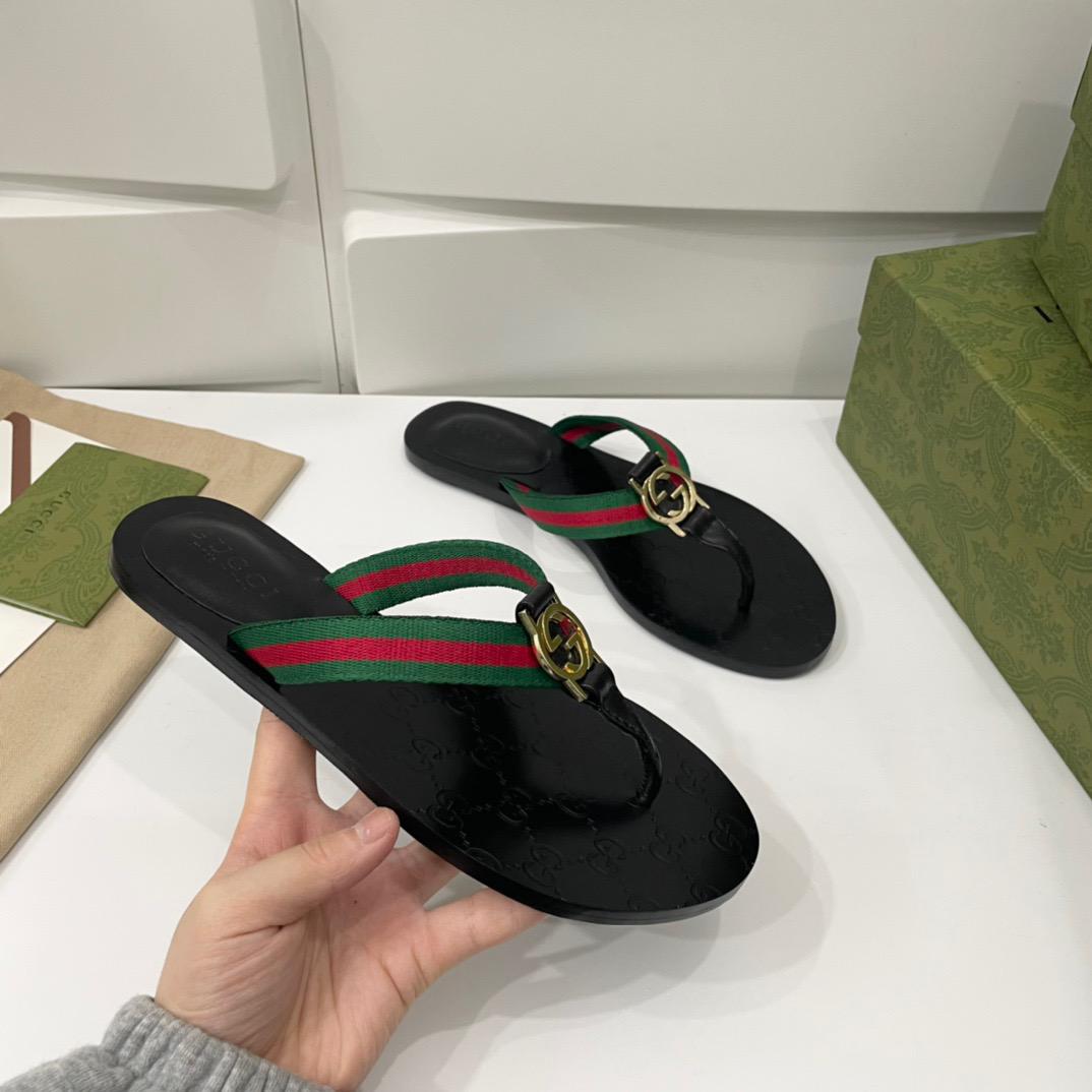 Gucci Web Thong Sandal Black Leather