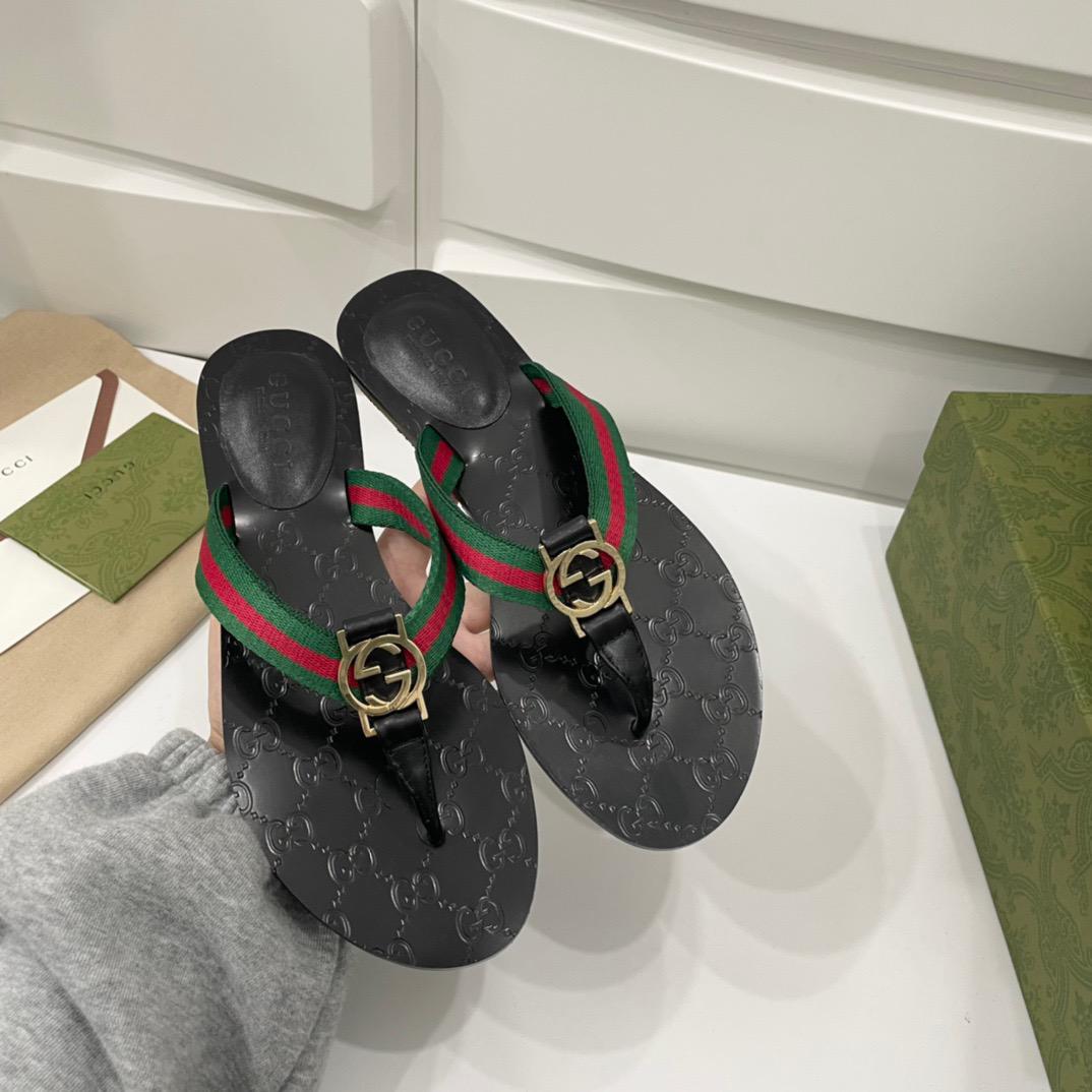 Gucci Web Thong Sandal Black Leather