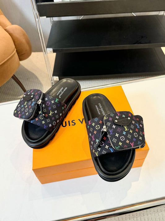 Louis Vuitton Pool Pillow Flat Comfort Mule Takashi Murakami Black