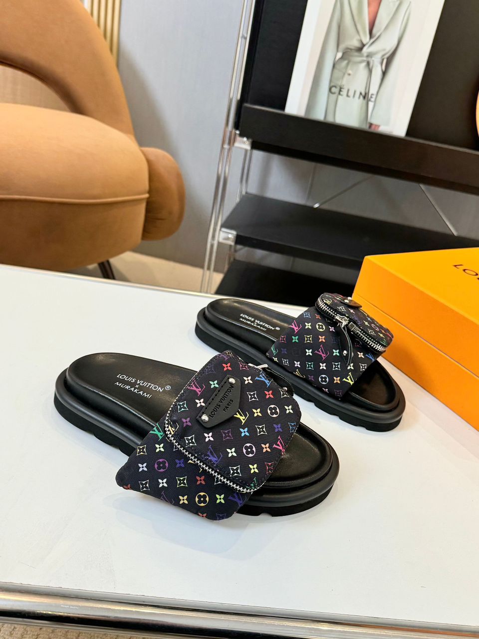 Louis Vuitton Pool Pillow Flat Comfort Mule Takashi Murakami Black