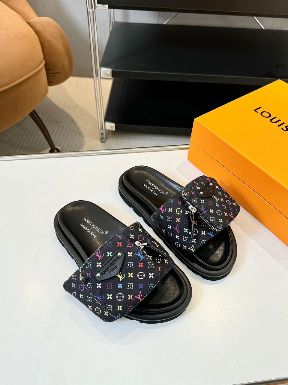 Louis Vuitton Pool Pillow Flat Comfort Mule Takashi Murakami Black