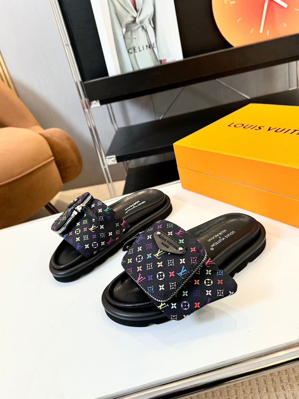 Louis Vuitton Pool Pillow Flat Comfort Mule Takashi Murakami Black