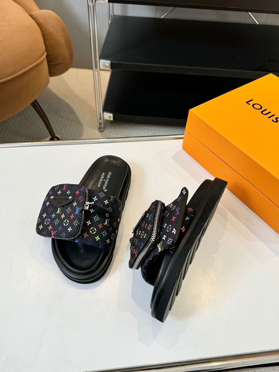 Louis Vuitton Pool Pillow Flat Comfort Mule Takashi Murakami Black