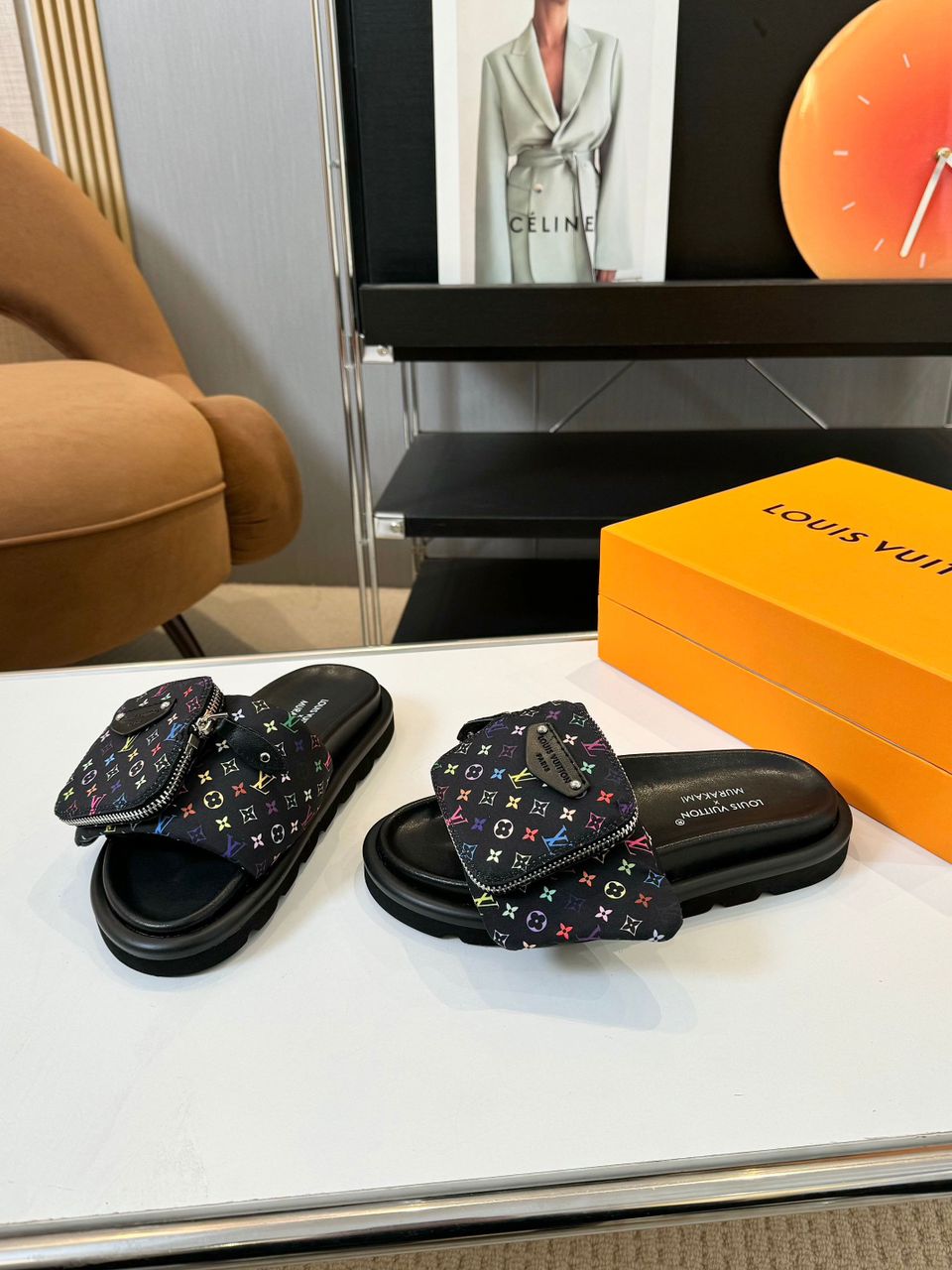 Louis Vuitton Pool Pillow Flat Comfort Mule Takashi Murakami Black