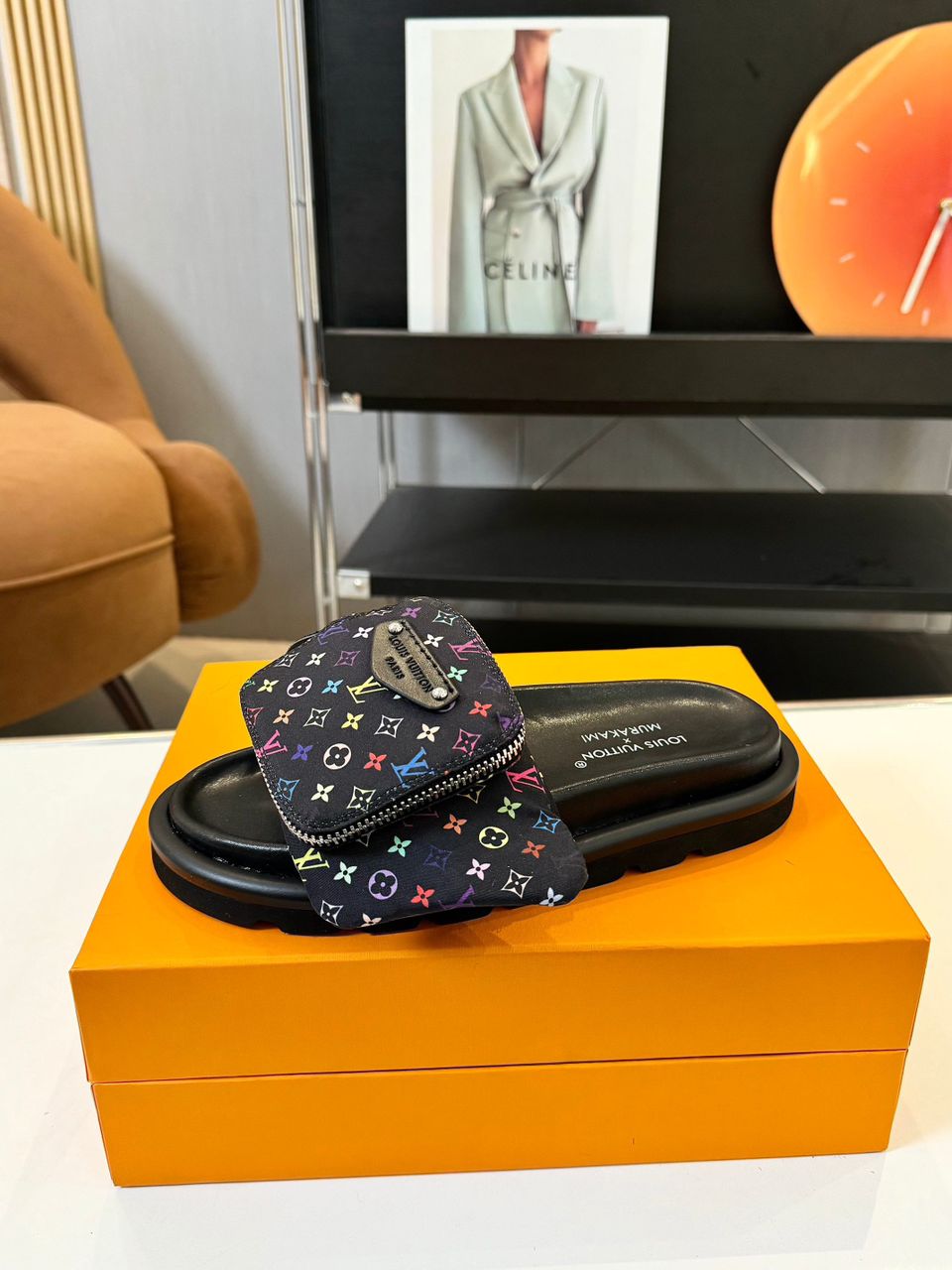 Louis Vuitton Pool Pillow Flat Comfort Mule Takashi Murakami Black