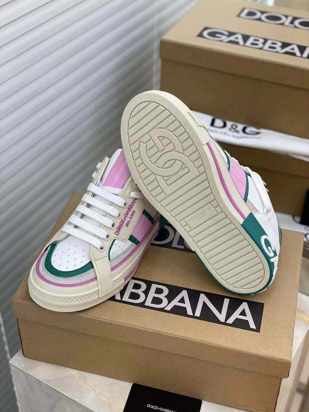 Dolce & Gabbana White Pink Green Custom 2.Zero Sneakers