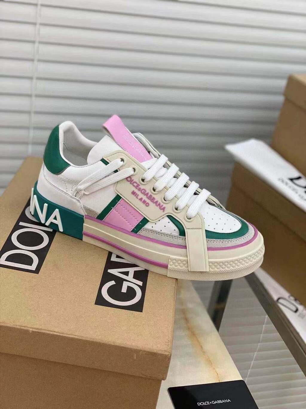 Dolce & Gabbana White Pink Green Custom 2.Zero Sneakers